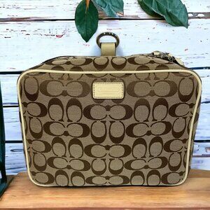COACH Signature Cosmetics Toiletries Travel Bag Brown & Khaki Canvas & Leather